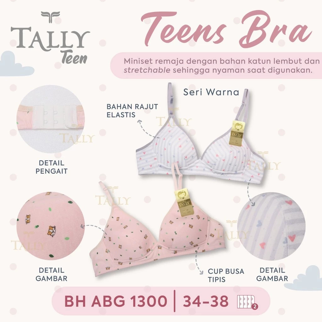 KATUN TALLY BRA BH ABG TEENAGER 1300 I COTTON MATERIAL I ขนาด 34 -38 I CUP AI THIN โฟม I HOOK 2
