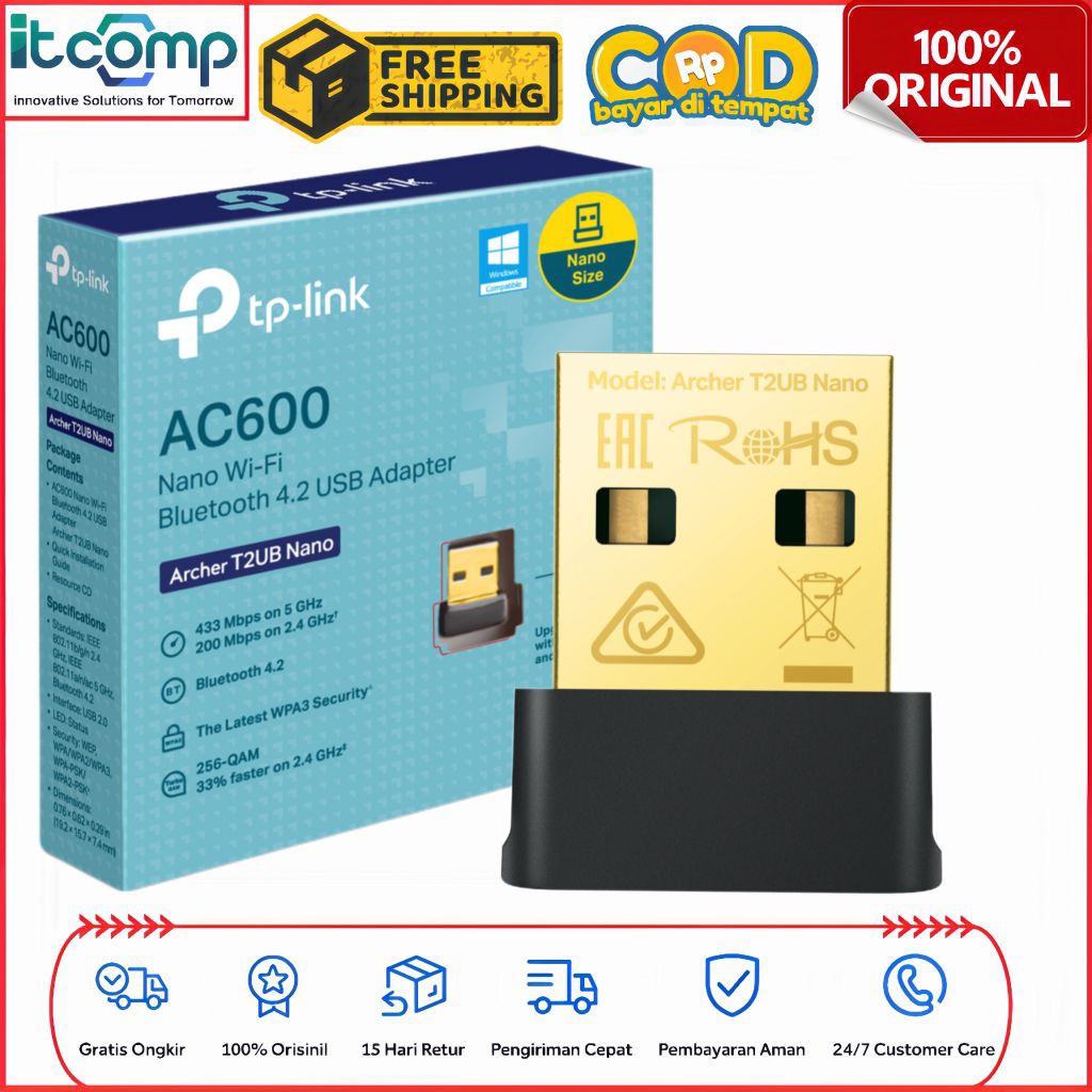 อะแดปเตอร์ TP-Link Archer T2UB Nano USB AC600 Nano Wi-Fi Bluetooth 4.2 USB 3.2