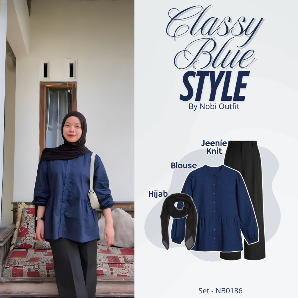 KATUN 3 In 1 One Set Womens Trend Nobi Outfit Ruffle Blouse Set Cotton Linen Semi Crop (Hijab + Blou