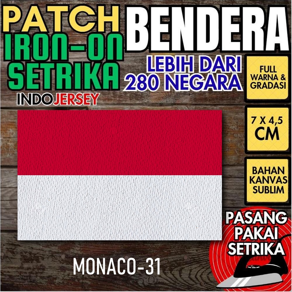 Indojersey Flag Patch MONACO MONACO MONACO Iron-On Canvas Sublimation Square Box 7 x 4.5 ซม. เสื้อยื