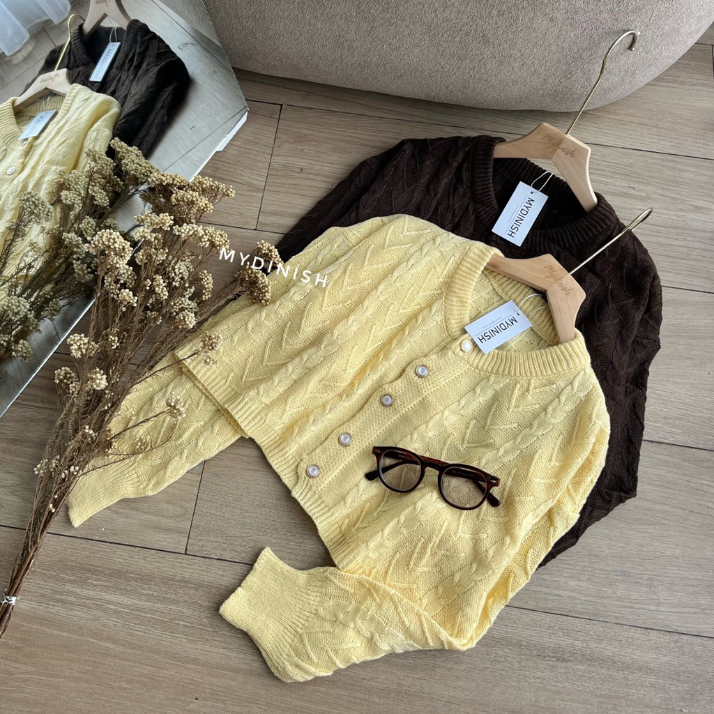 Saori Crop Tee Cable Cardy - เสื้อคาร์ดิแกนถักผู้หญิงล่าสุด