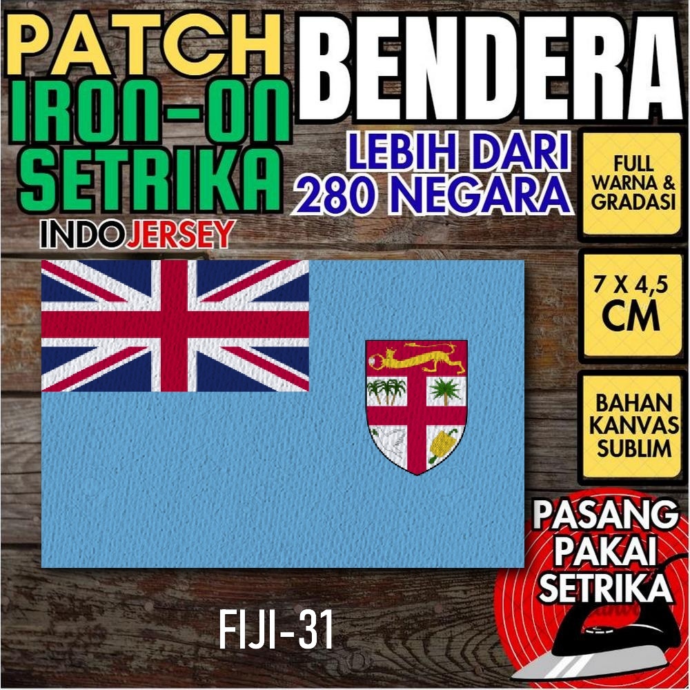 Indojersey Patch Flag FIJI Iron-On Canvas Sublimation Square Box 7 x 4.5 ซม.เสื้อยืดJersey Jacketหมว