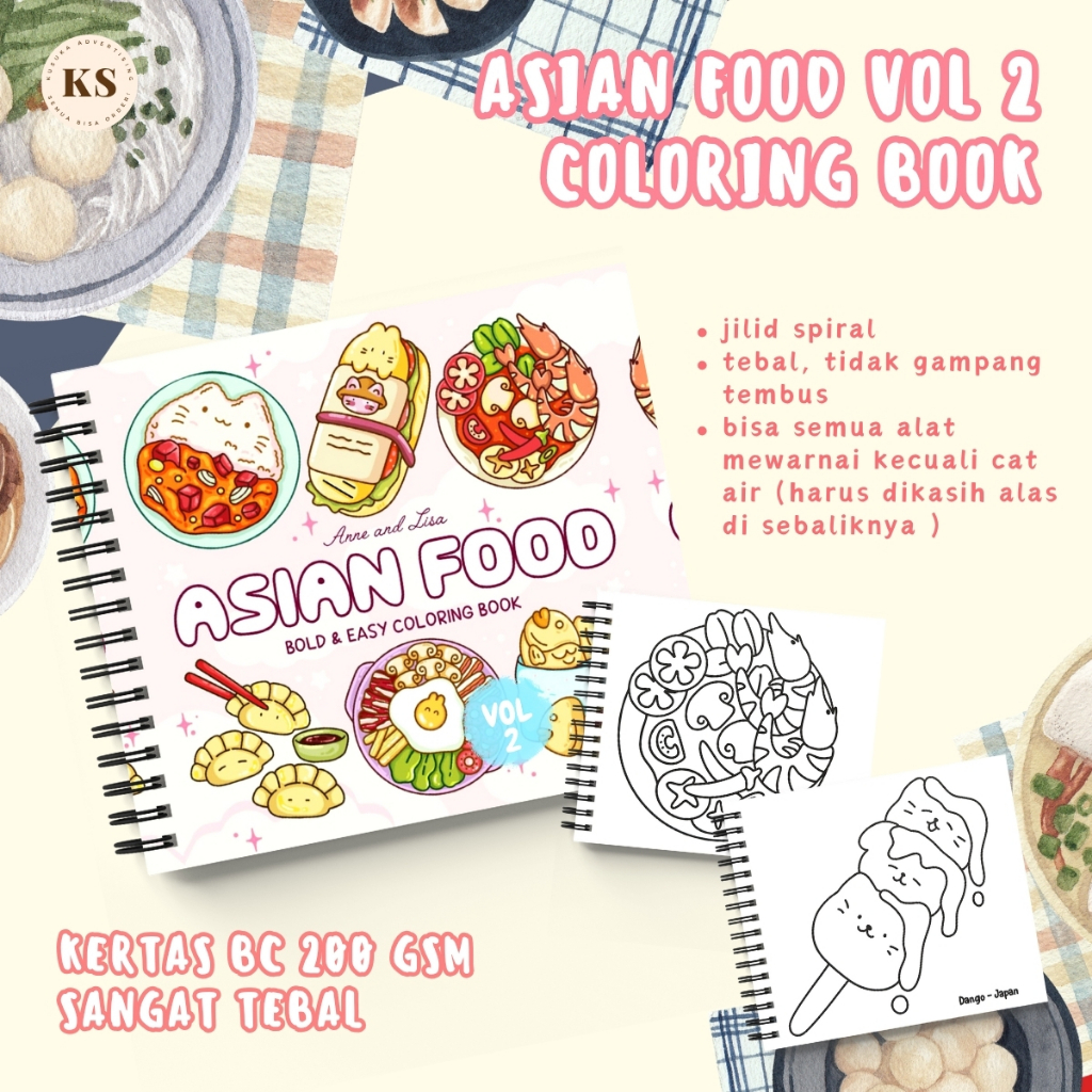 ASIAN FOOD COLORING BOOK VOL 2 สมุดระบายสี Bold & Easy Cozy Healing Partner สมุดระบายสีสําหรับวัยรุ่