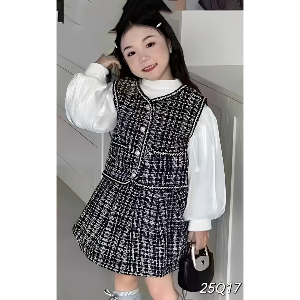 KATUN ชุดผ้าทวีต 2-in-1 สําหรับเด็กผู้หญิงอายุ 1-4 ปี | แขนยาวผ้าฝ้ายบอลลูนกระเบื้องซาตินรวมกันด้านน