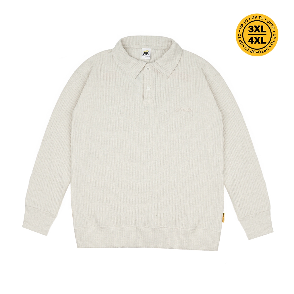 เสื้อเชิ้ตแขนยาวผู้ชาย House of Smith - Thermal Waffle Oversize Long Sleeve Polo Ivory - Polo Oversi