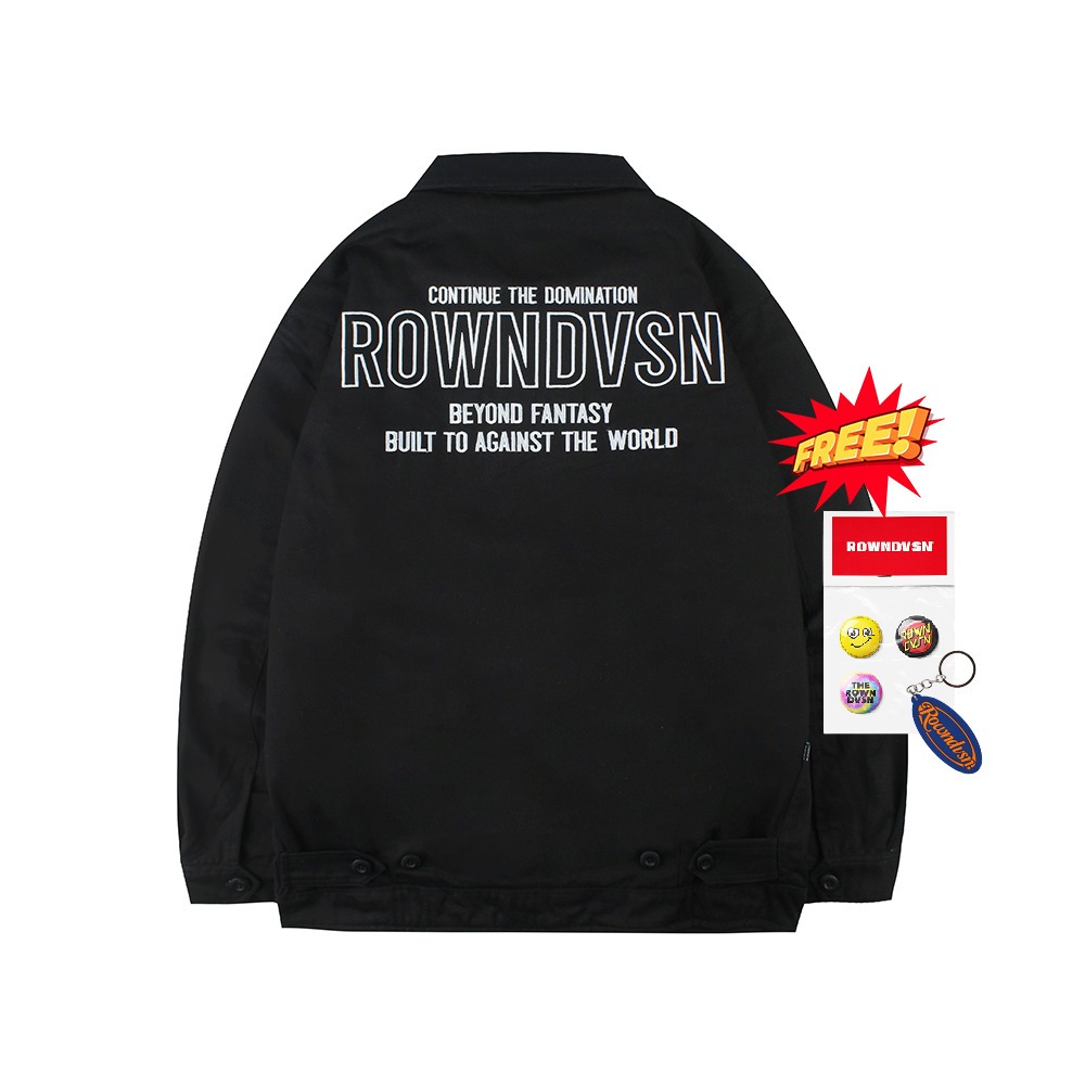 Rown Division Storage Deck Jacket - Rowndvsn Romeen Black Canvas Jacket (หมุดติดกระดุม + พวงกุญแจ)