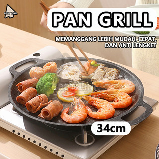 Wajan Pan Grill Anti Lengket/Alat Grill PanggangPanggangan BBQ Bulat Kompor /WajanPemanggang BBQ Grill Pan Anti LengketSerbaguna 34 cm Portable Kitchenware
