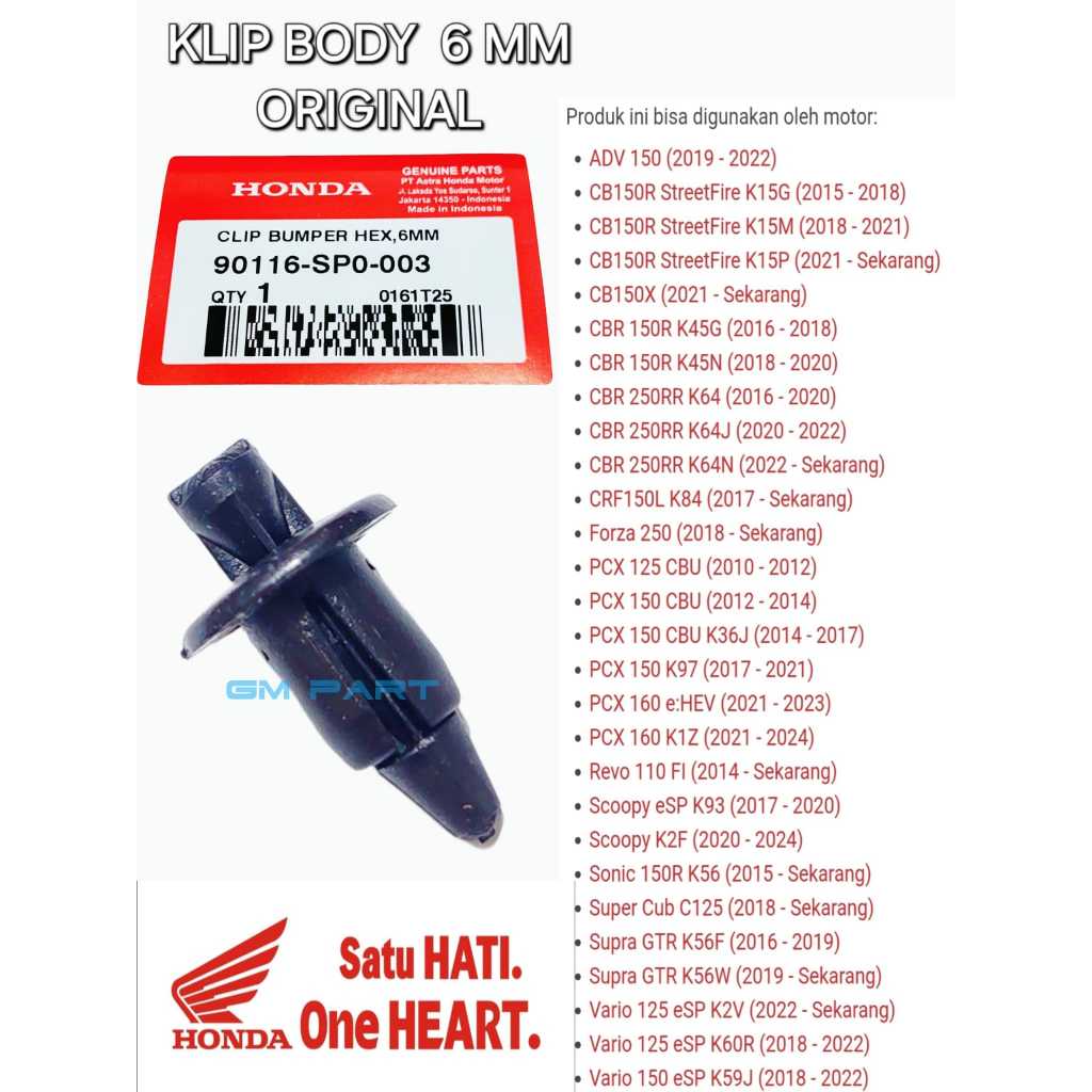 Original 6MM Hex Bumper Body Clip 90116-SP0-003