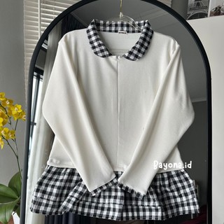 YOORA TOP rib knit polos x motip kotak kotak by BAYONA.ID korean style wanita