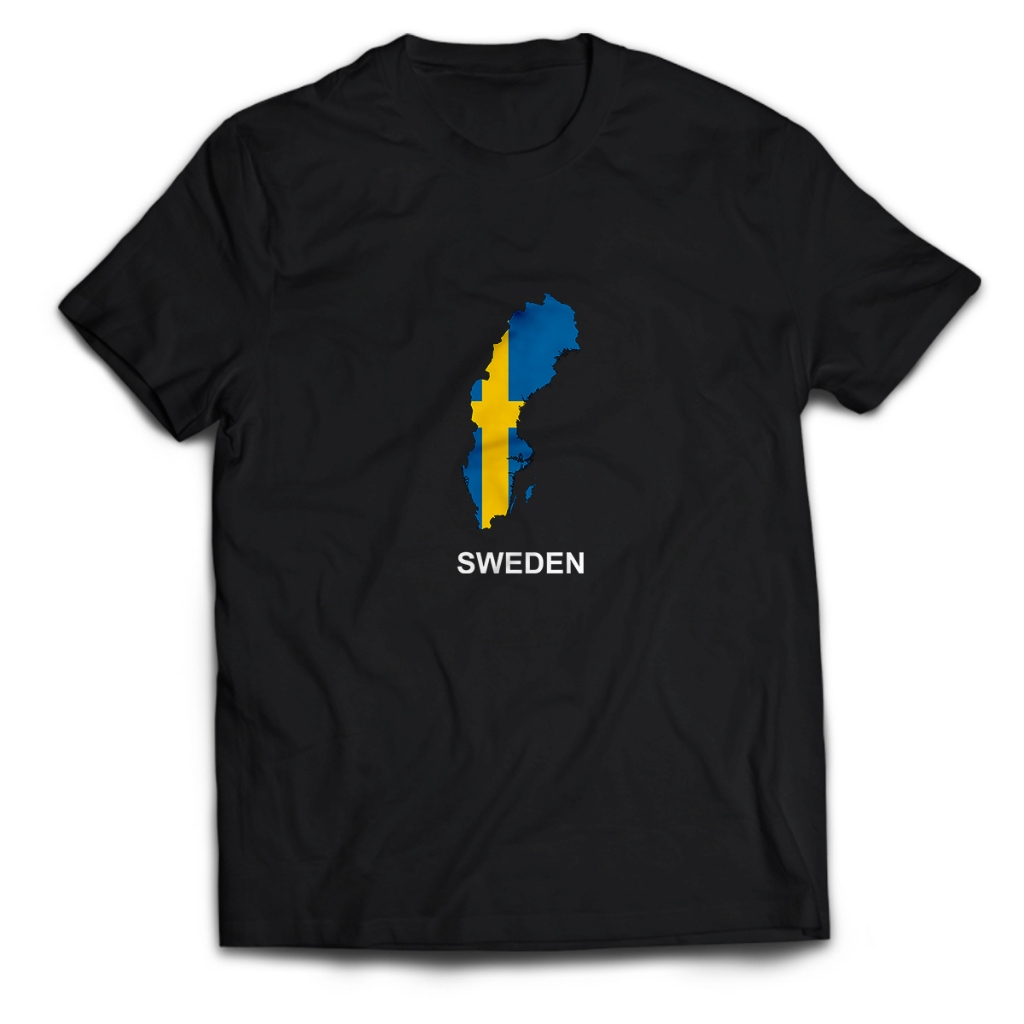 เสื้อยืดผู้ชายของที่ระลึก SWEDEN FLAG MAP เสื้อผู้ใหญ่ Unisex PakeKaos