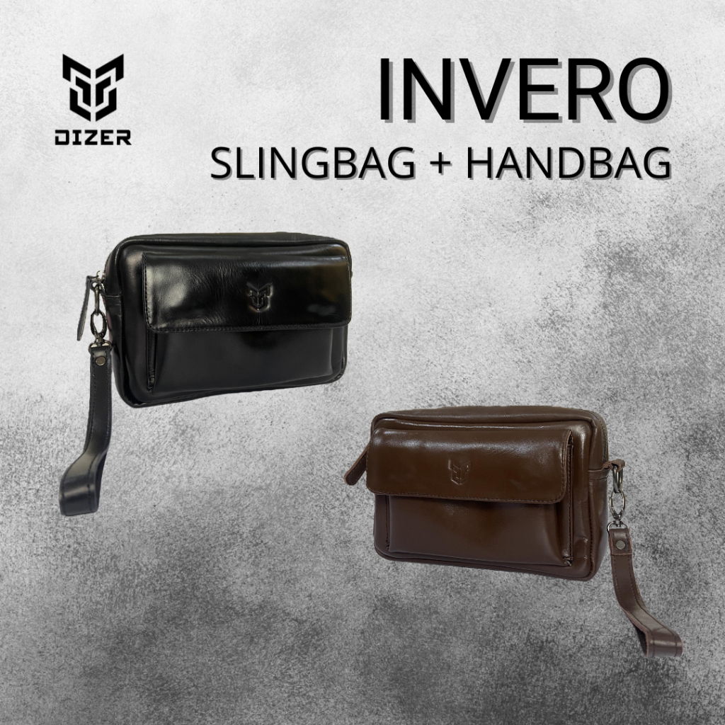 RIZER - กระเป๋าถือ + Slingbag INVERO_ วัสดุหนังวัว_ สีดําและสีน้ําตาล