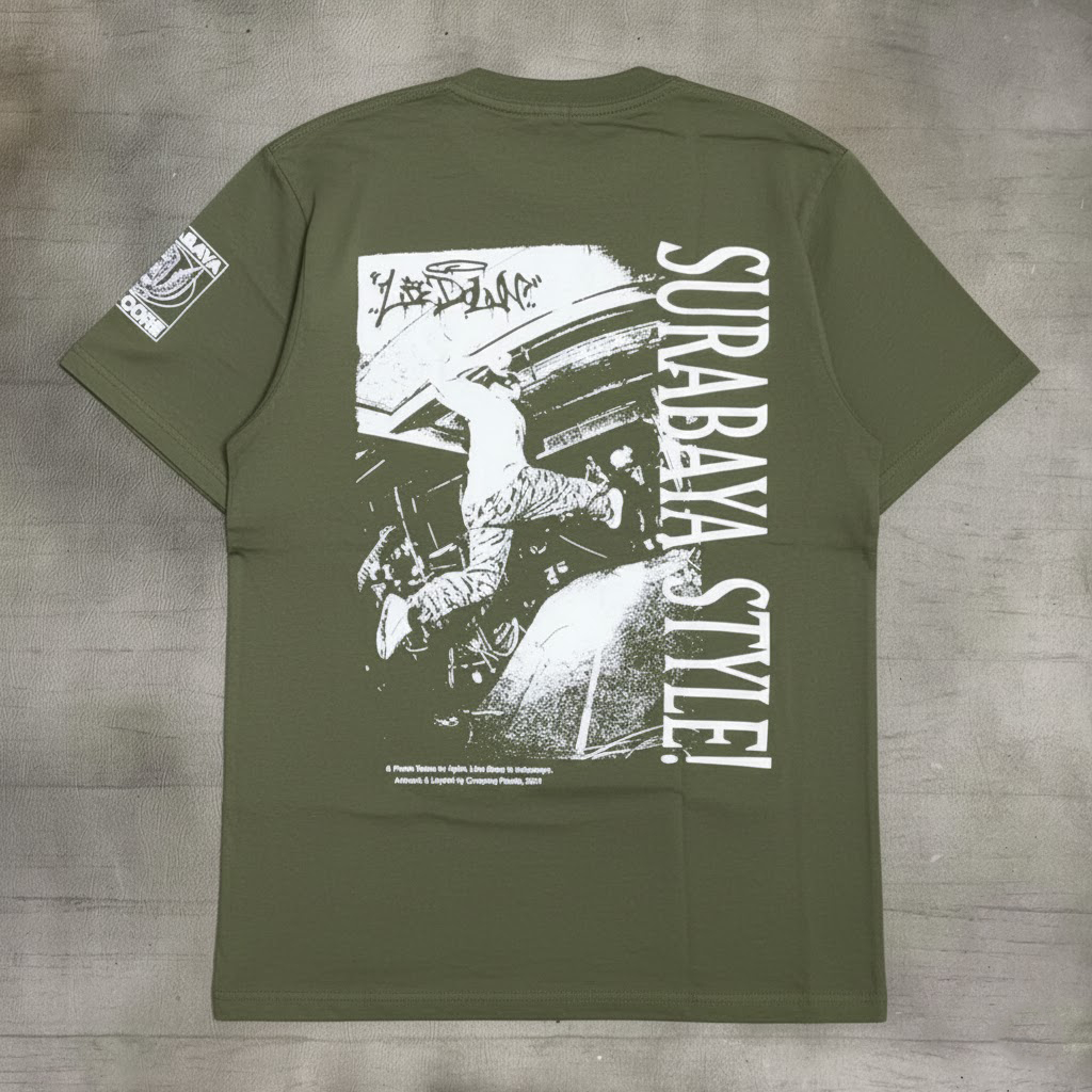SURABAYA HARDCORE Style Crocodile Logo Distro T-Shirt - Army Green Premium Streetwear T-Shirt