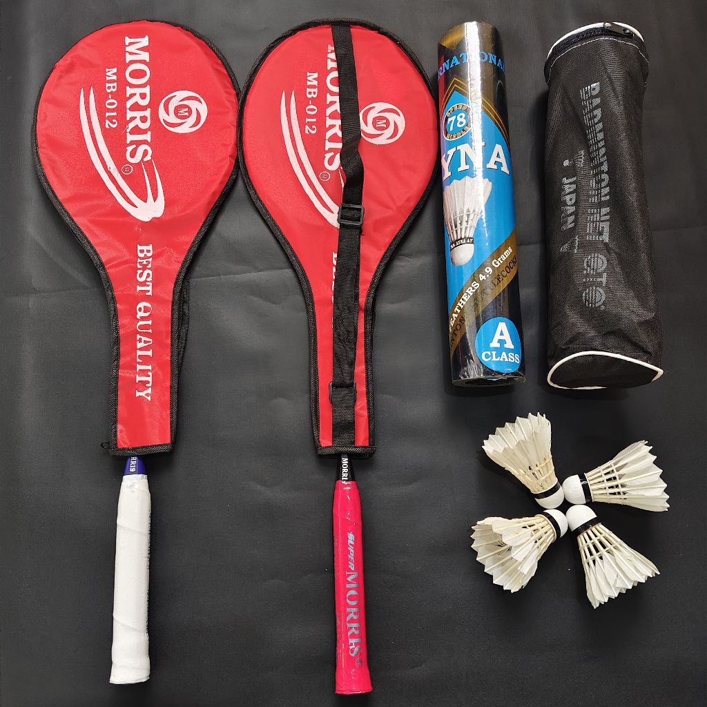 MORIS BADMINTON CKET COMPLETE + NET & KOCK 12