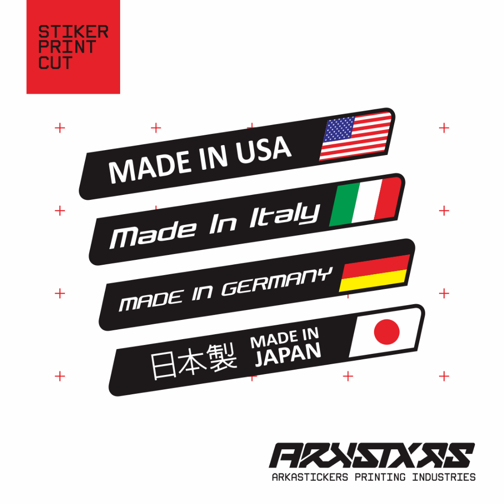 MADE IN USA ITALY GERMANY JAPAN สติ๊กเกอร์ - สติ๊กเกอร์เคลือบเคลือบเงากันน้ํา และปรับรูปแบบแล้วสําหรับรถมอเตอร์ไซด์ รถยนต์ หมวกกันน็อค ฯลฯ- สติ๊กเกอร์ MADE IN JAPAN