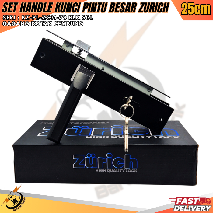 1 ชุดล็อคประตูขนาดใหญ่จับ 25 ซม. ZURICH Minimalist Matte สีดํานูนสแควร์ Handle BZ-PL-ZC31-78 BLK SGL