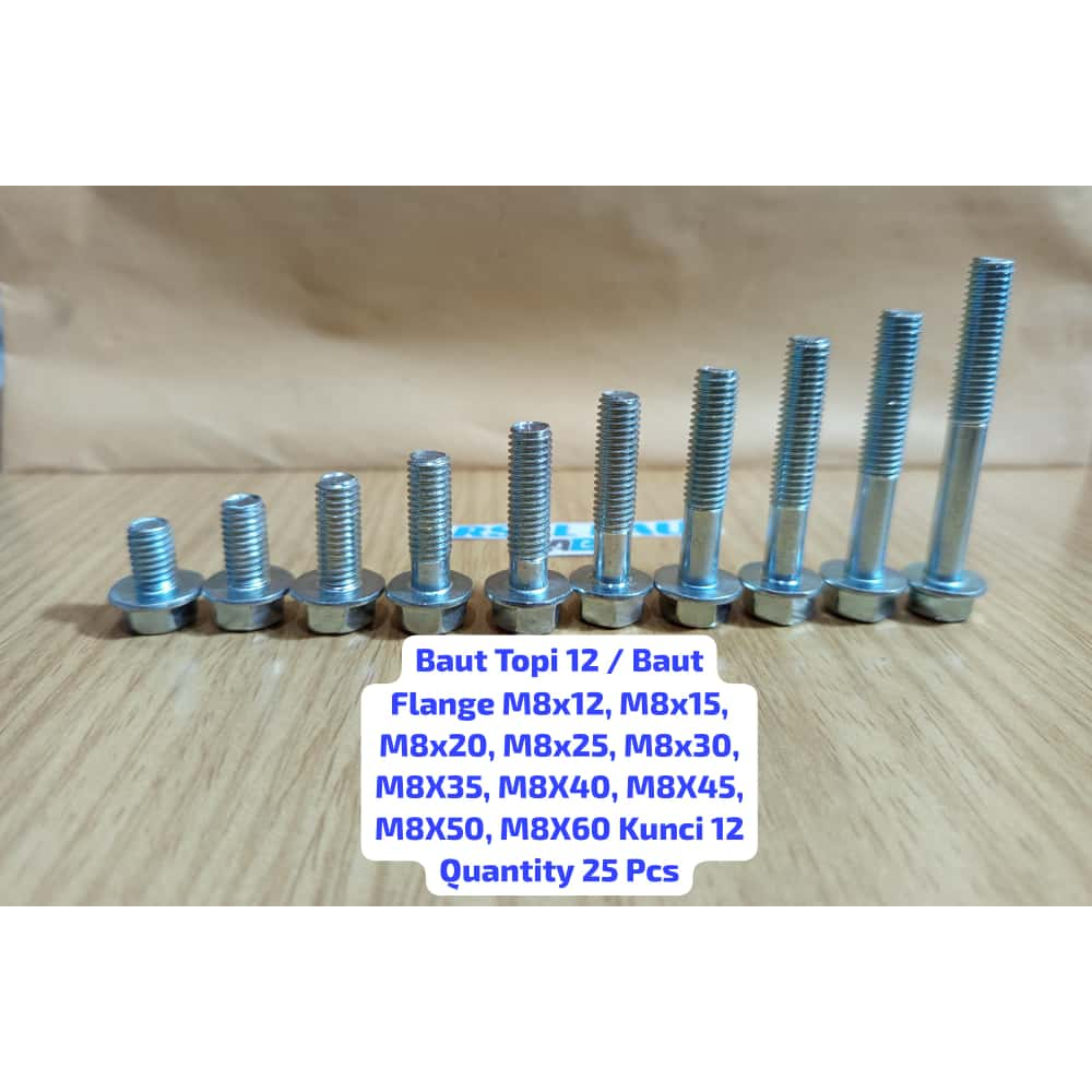12 Cap Bolt / Flange Bolt M8 x 12, M8x16, M8x20, M8x25, M8x30, M8x35, M8x40, M8x45, M8x50) กุญแจสีขา