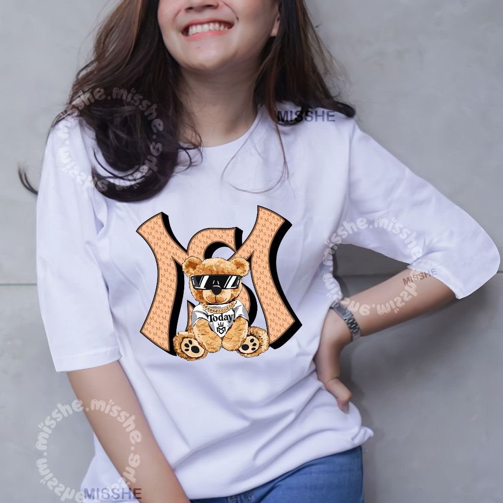 KATUN ID - 3/4 Raglan เสื้อยืด DTF Bear Motif MS วันนี้ / เสื้อยืดผ้าฝ้ายผู้หญิง / เสื้อยืดผู้หญิงล่