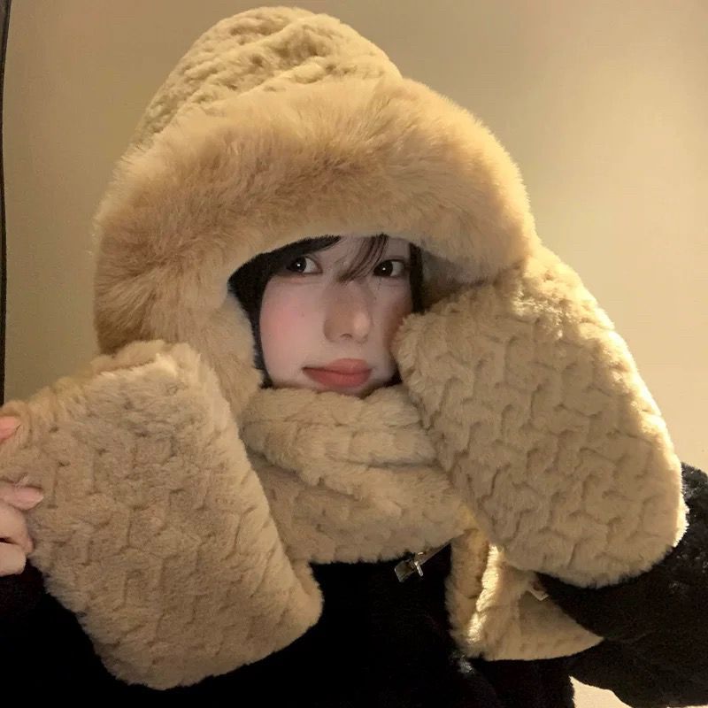 BEANIE HAT SCARF WNAITA BUNNY FUR HAT FUR WINTER WOMEN FUR SCRAF หมวกฤดูหนาวผู้หญิง