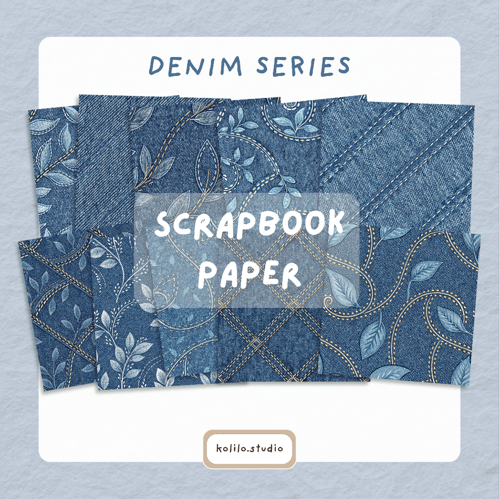 SCRAPBOOK ชุดกระดาษ JUNK JOURNAL DENIM MOTIF LACE JEANS ATESTHETIC