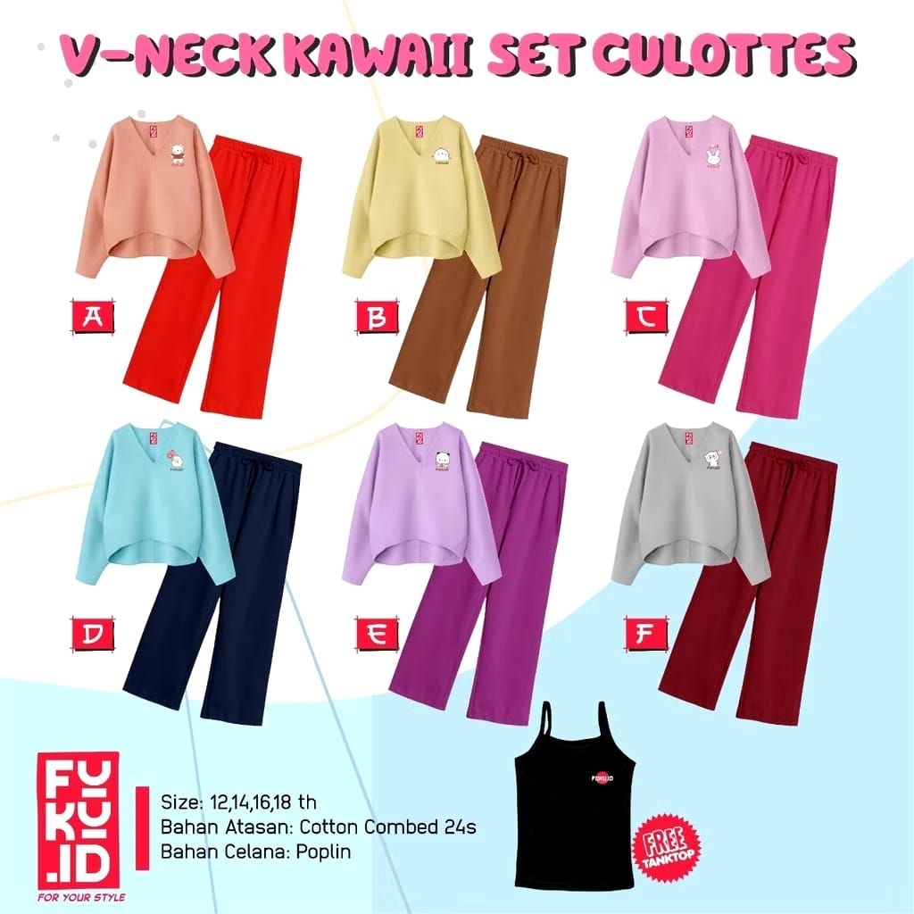 Vneck Kawaii Set Culottes By Fuku.id | ชุดหยิก By Fuku.id