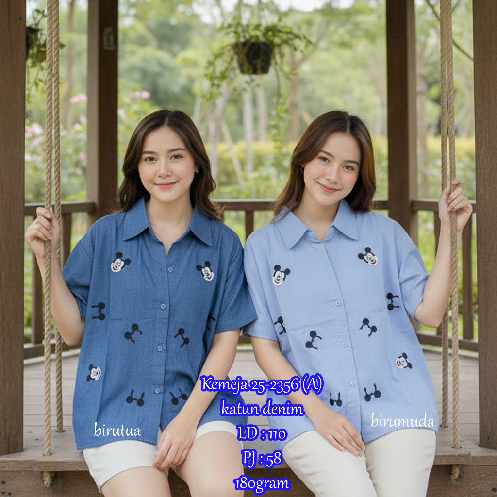 KEMEJA KATUN เสื้อ 25-356 วัสดุผ้าฝ้ายผ้ายีนส์ LD: 110