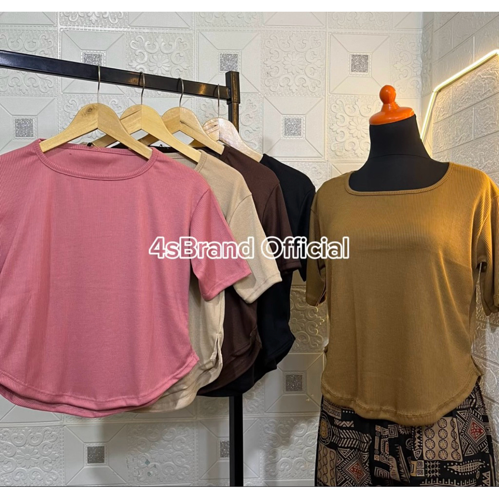 4sBr- เสื้อคอเหลี่ยมแขนสั้นกึ่งครอปดูสไตล์เกาหลี | เสื้อคอสี่เหลี่ยมผู้หญิง