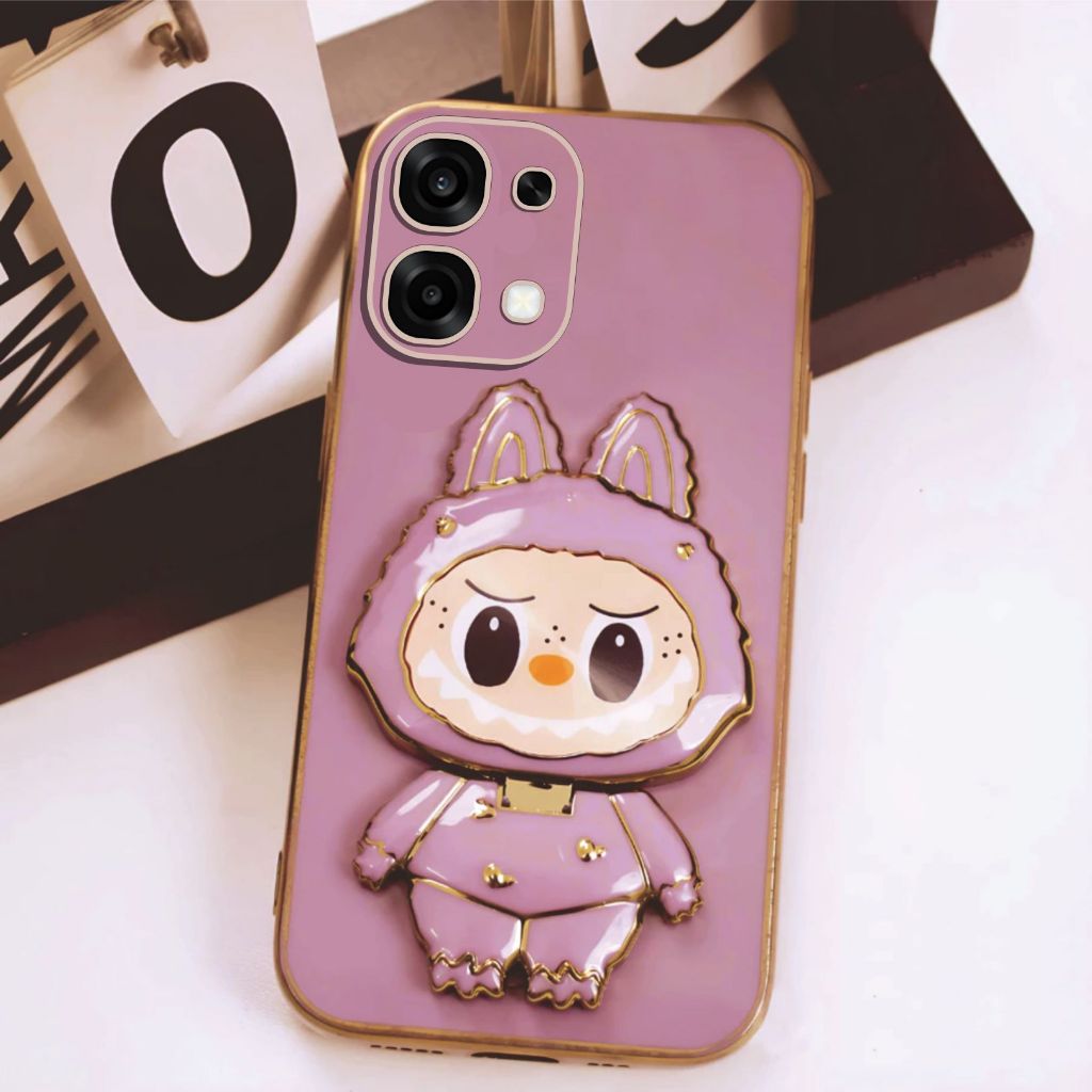 Oppo A6 A6 Pro Labubu Mirror Stand Premium Silicon Plating Casing