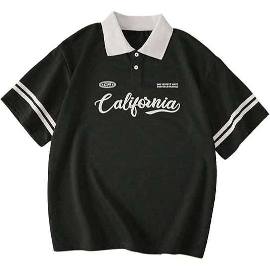 Verdusa Womens Oversize Jersey Rugby Shirt Short Sleeve Jersey Shirts Collared Button Down Tees Grap