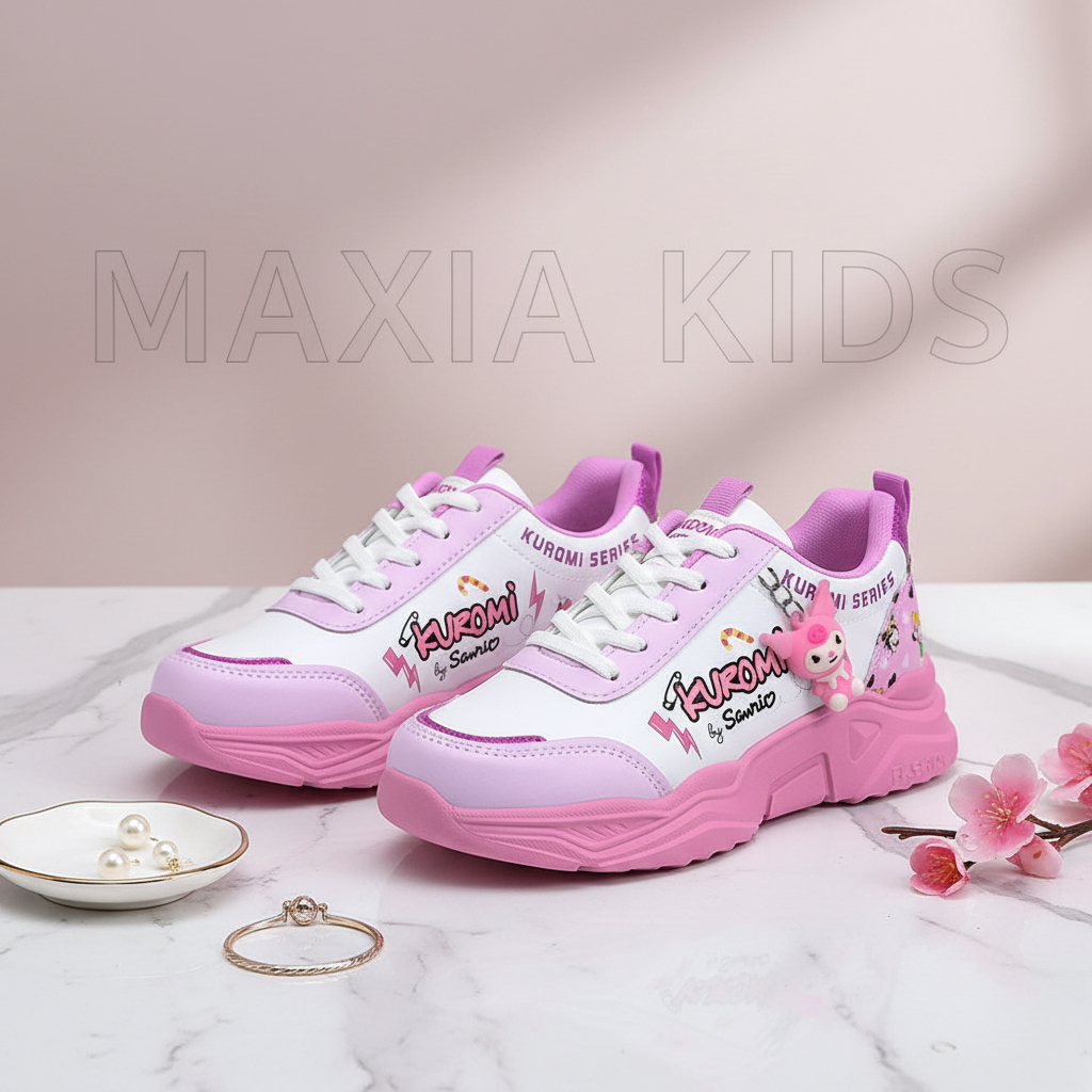 รองเท้าเด็กผู้หญิงก่อนวัยเรียน อนุบาล ประถม คุณภาพนําเข้า ตัวละคร viral KUROMI ล่าสุด motif - รูปที่ 2