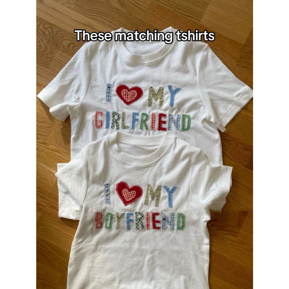 เสื้อยืด KATUN I LOVE MY GIRLFRIEND & BOYFRIEND (KNIT MOTIF) | เสื้อผ้าคู่รัก | เสื้อยืดบัคซิน | ผ้าฝ้าย 24ส | ไม่จํากัดเพศ