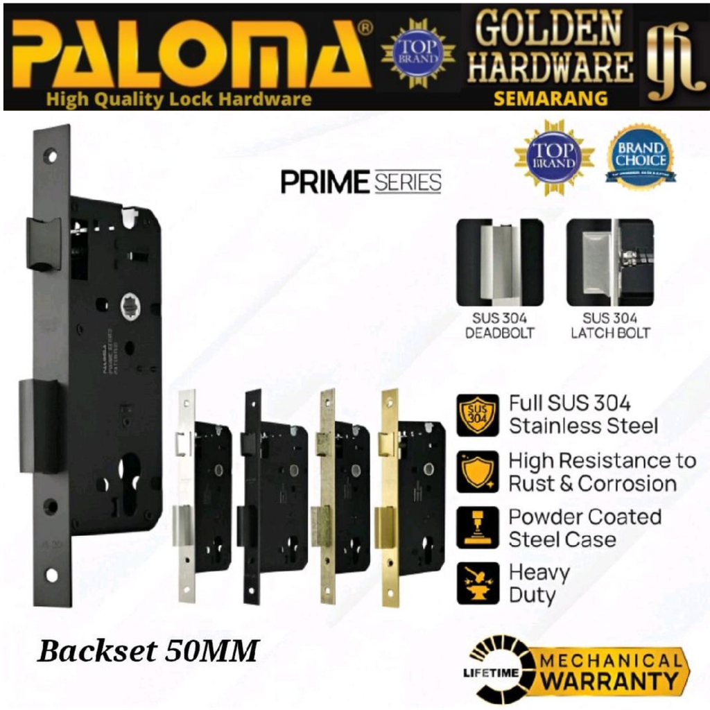 PALOMA Mortise ล็อค Body ประตูล็อค House Crank Swing 50 มม.Lockcase Backset 5 ซม.P Prime Series สแตน