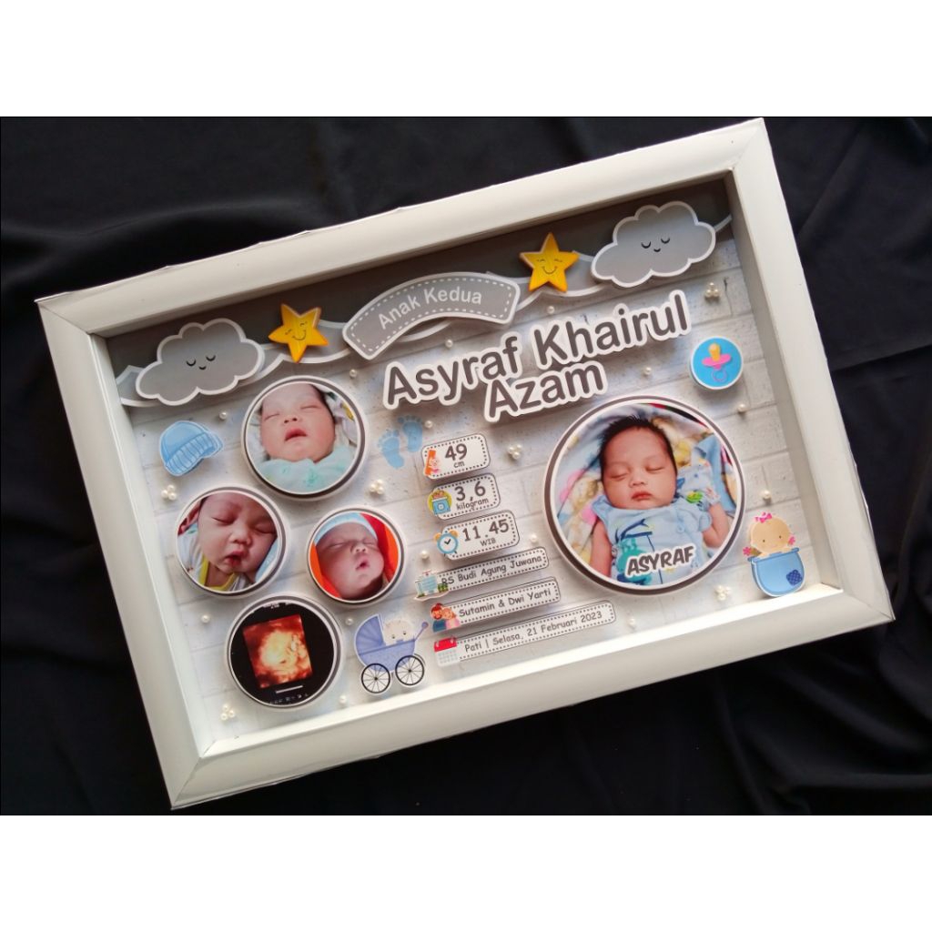 3D 12R Baby Biodata Pop Up นูนชื่อเด็ก Birth กรอบตกแต่งบ้านกรอบทารกแรกเกิดของขวัญทารกแรกเกิด
