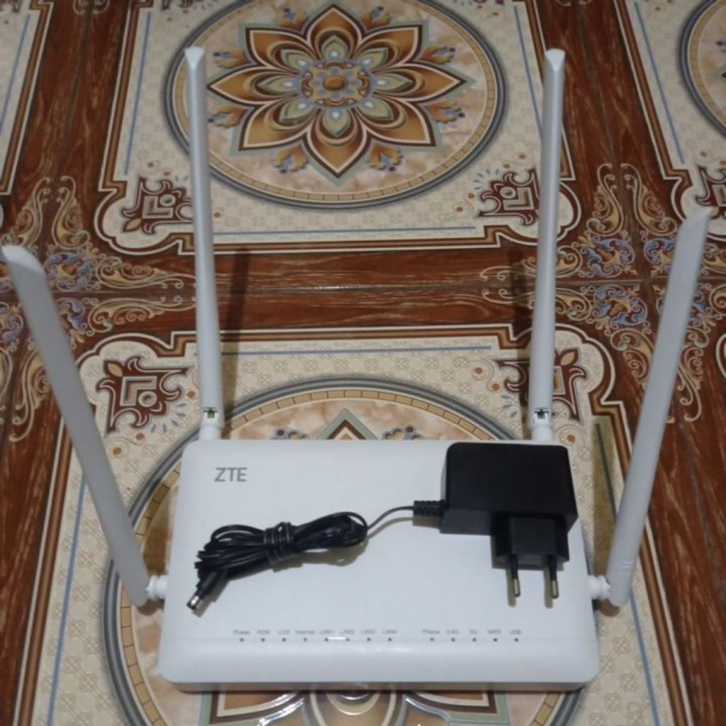 ONT ONU MODEM ROUTER ZTE F6600P PREMIUM 4 ANTENNA WIFI 6 DUAL BAND PORT BLUE + ADAPTER