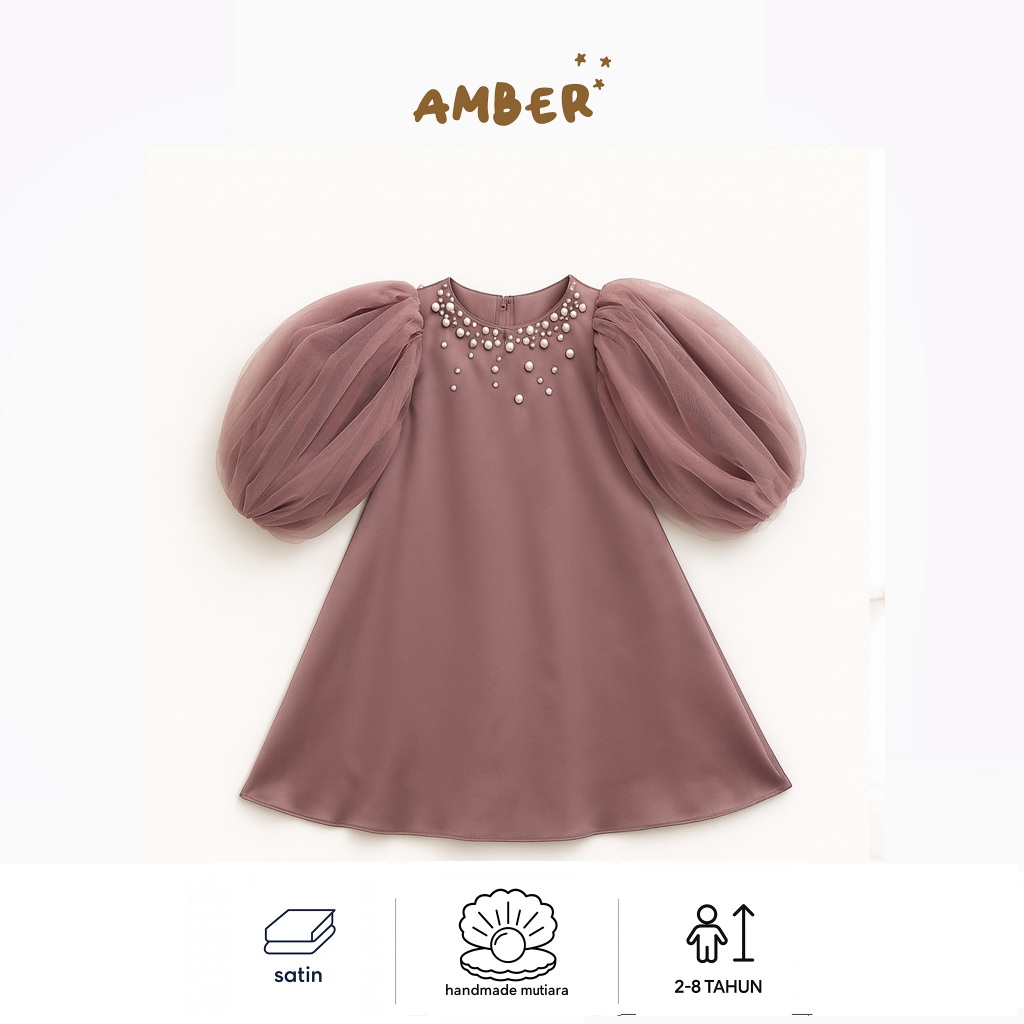 [ AMBER ] 2-8T เดรสไข่มุกพัฟสําหรับปาร์ตี้เด็กผู้หญิง MA88