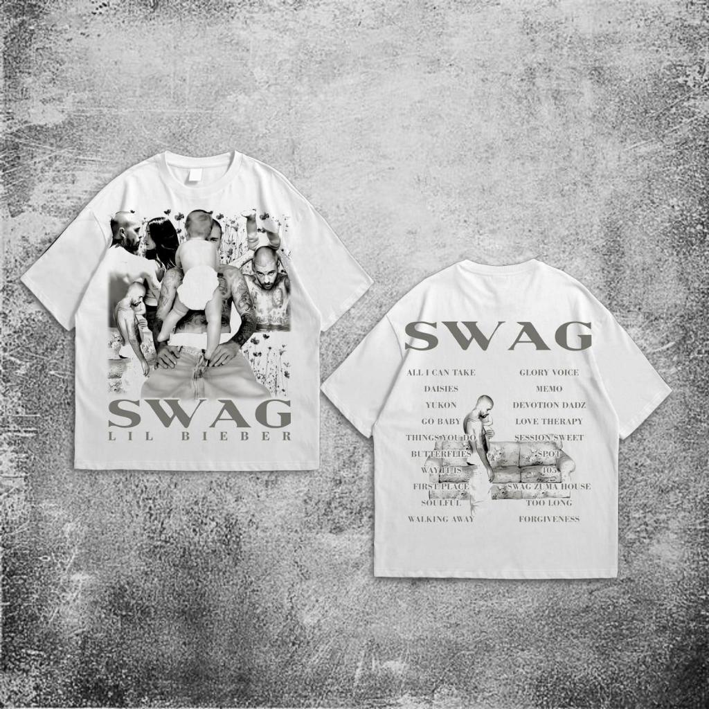 เสื้อยืด P&B Oversize SWAG Lil Bieber - เสื้อยืดวินเทจ Justin Bieber ขนาดใหญ่สีขาว 20s