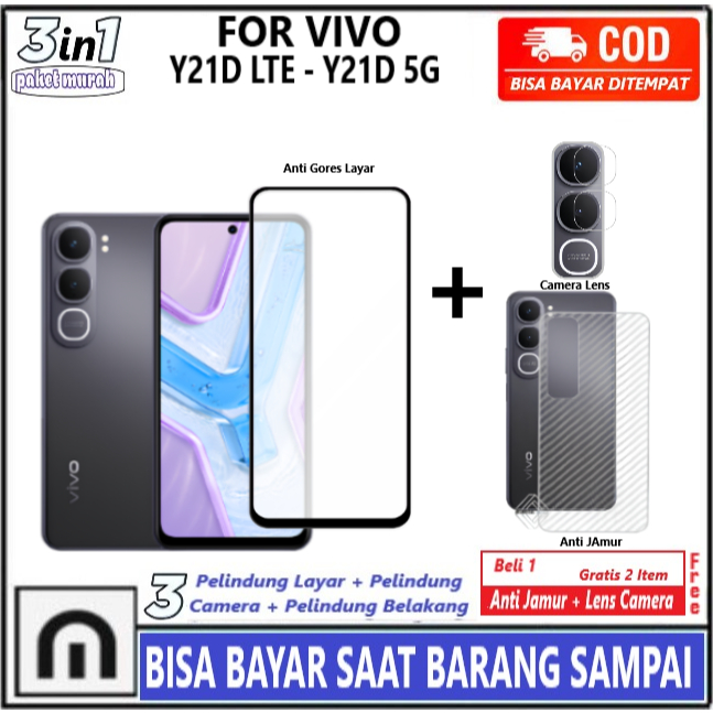 LAYAR 3in1 กระจกนิรภัยแพคเกจ Vivo Y21D LTE Y21D 5G คลุมทั้งหมด Anti-Scratch Glass ป้องกันหน้าจอกระจก