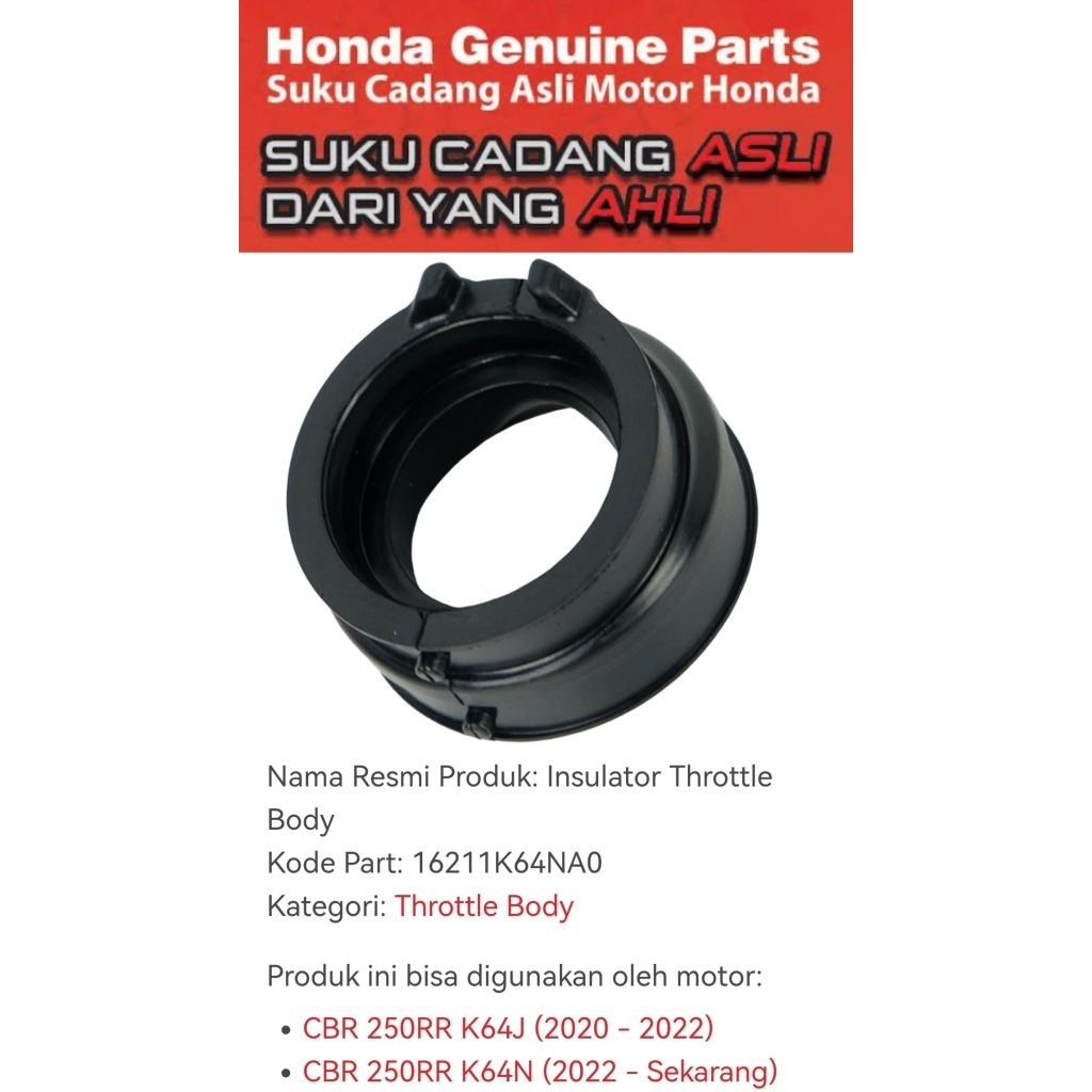 16211K64NA0 ท่อร่วมไอดี Honda CBR 250RR K64J