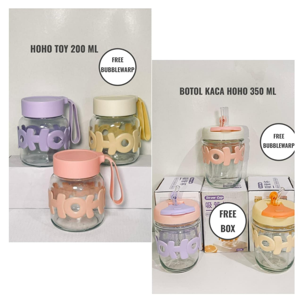 HOHO แก้วแก้วขวด HOHO 200 ML & 350 ML พร้อมกล่องฟรี & BUBBLEWRAP เหมาะสําหรับทุกวันเครื่องครัวขวดน้ํ