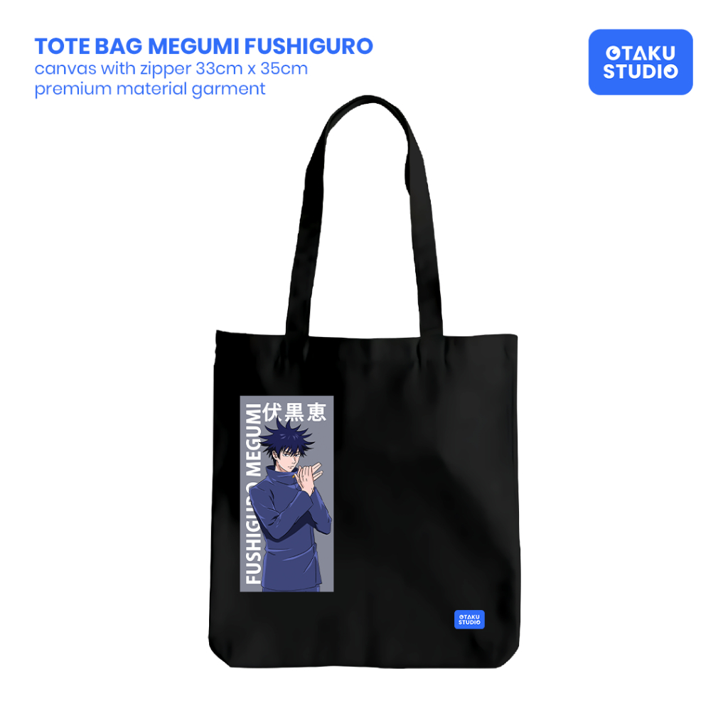 Otaku Studio - Jujutsu Kaisen Megumi Fushiguro Anime Canvas Tote bag 33cm x 35cm ซิปสีดํา