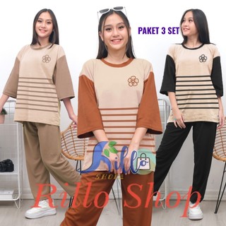 RILLO - PAKET HEMAT 3 SET !!! Setelan Ld 120 Wanita Salur Bunga