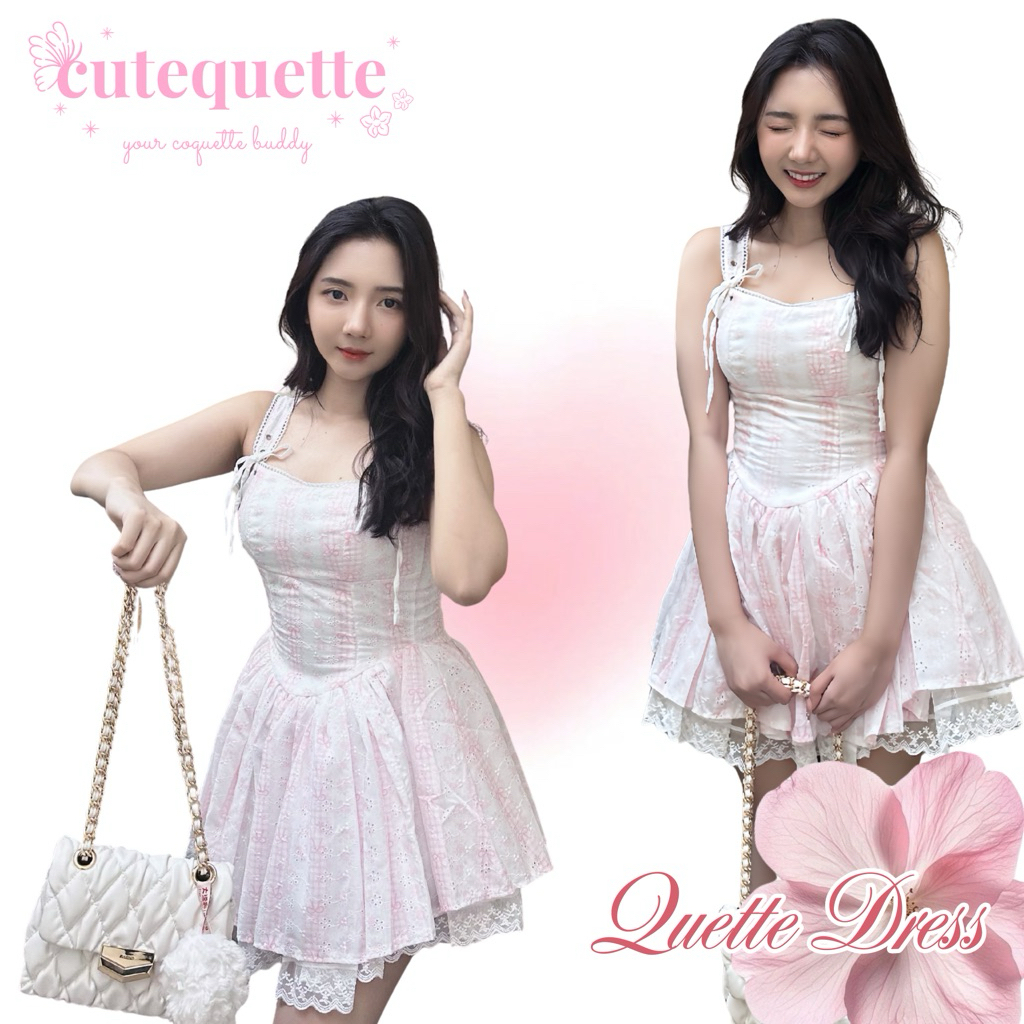 QUETTE DRESS SUMMER DRESS สไตล์เกาหลีสีชมพู COQUETTE