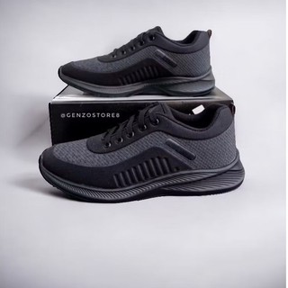 Genzo 08 Sepatu Sekolah Hitam Polos New Model Sepatu Sneakers Olahraga Pria Wanita Full Hitam