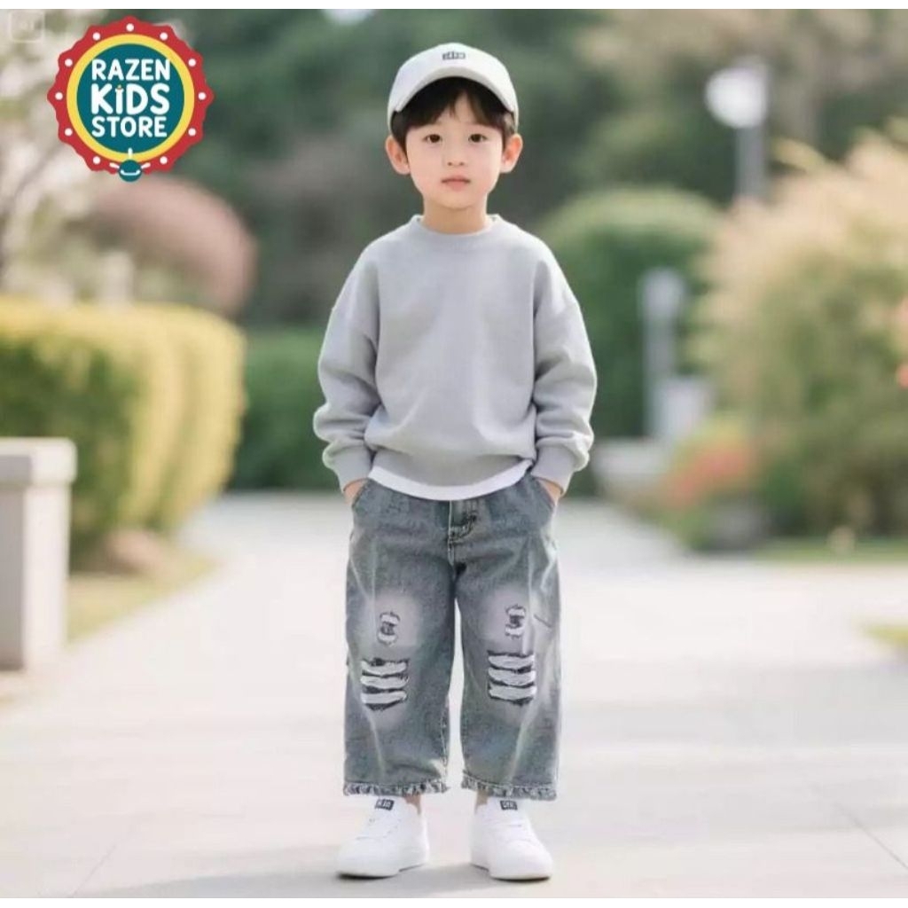 SKENA GOBRONG BAGGY JEANS PANTS 2 ถึง 7 ปี // SKENA UNISEX RIP JEANS