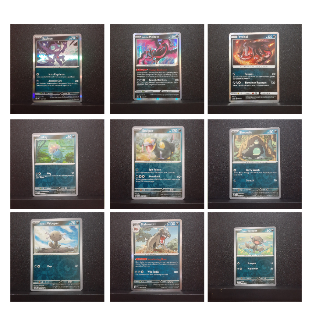 [Dark Element Foil] การ์ดเกม Pokemon TCG Trading ID/JP/CN/EN/KR Zoroark Tyranitar Houndoom Hoopa Weaviile Sableye Molles Yvtal Inkay Seviper Shalodanty King Maverick