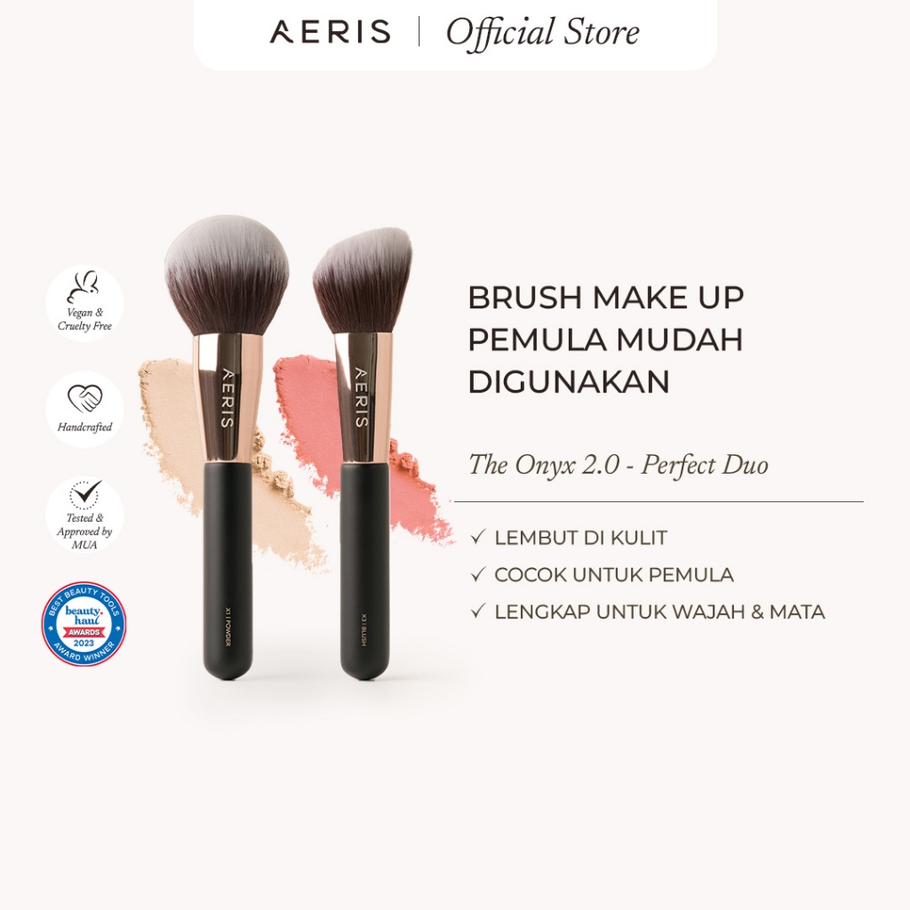 Aerris Beauté The Onyx Perfect Duo Bundle | ชุดแปรงแต่งหน้าสีดําวีแกนนุ่มระดับพรีเมียมสําหรับผู้เริ่