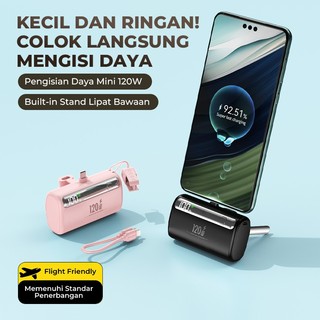 SKCBO Fast Charging 120W Mini Powerbank 10000Mah  LED Display 2-in-1 Cable Type-C/iPhone & Android With Stand Holder - Powerbank Mini