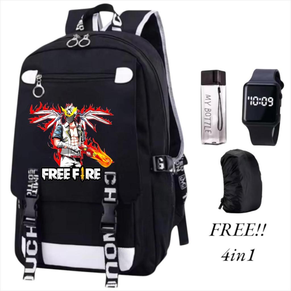 Freefire Bag for Boys / Free Fire Backpack ดีไซน์ปีกไฟเท่ๆ / FF game character motif School Bag / Bo