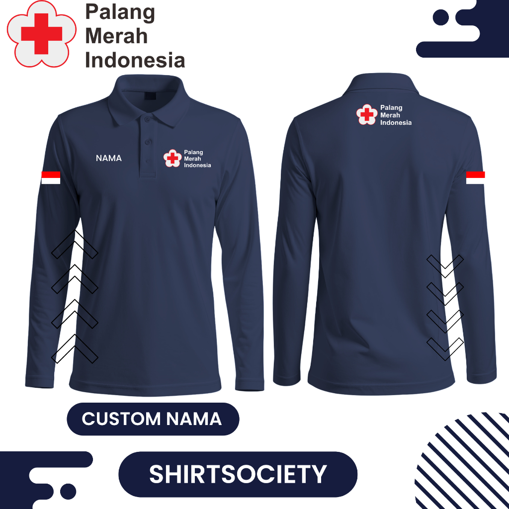 MERAH เสื้อโปโล PMI สีแดงอินโดนีเซีย / เสื้อยืดคอปก PMI ชื่อฟรีแขนยาวประเภท 2 SHIRTSCIETY