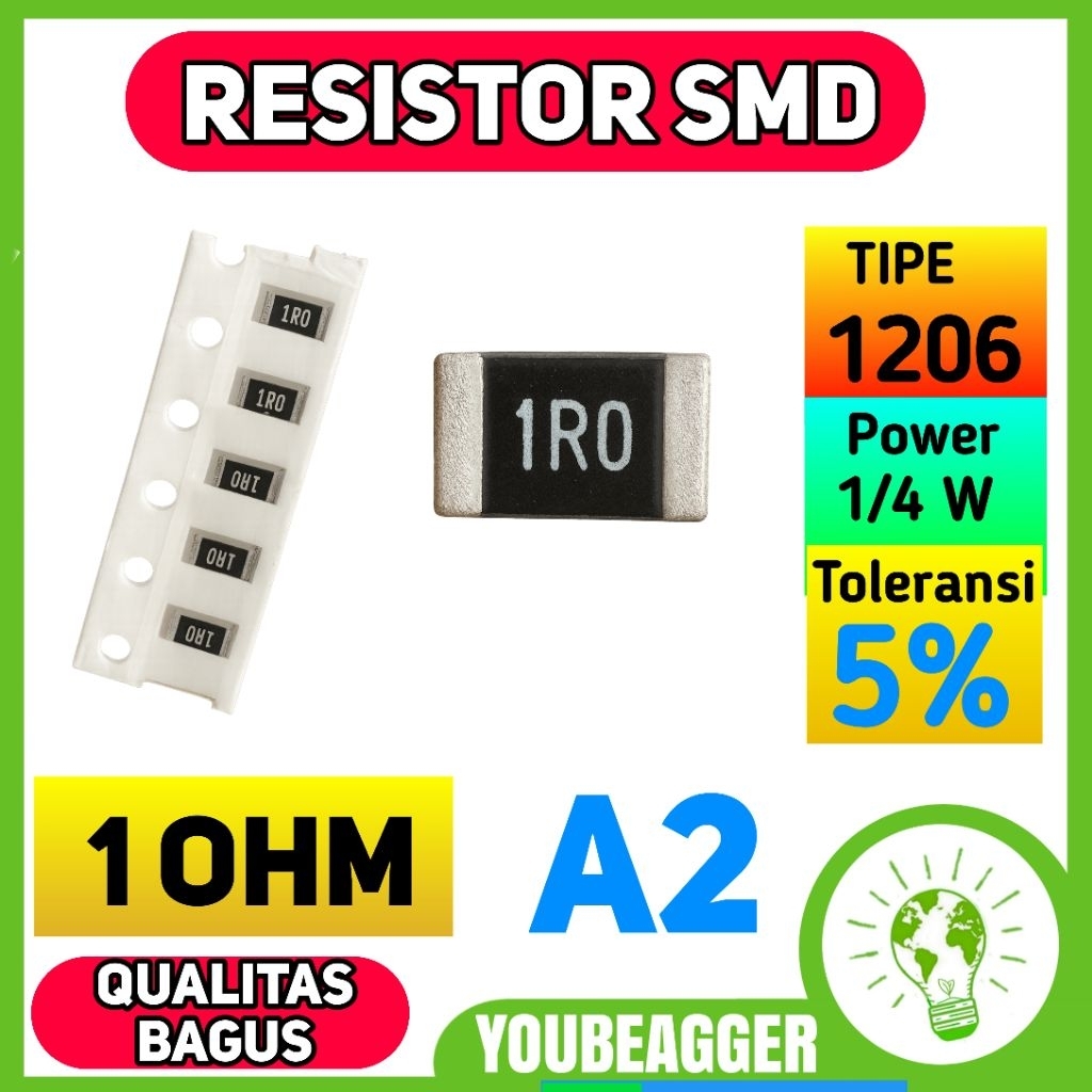 ตัวต้านทาน SMD 1 โอห์ม 1R0 1206 5% 1/4W
