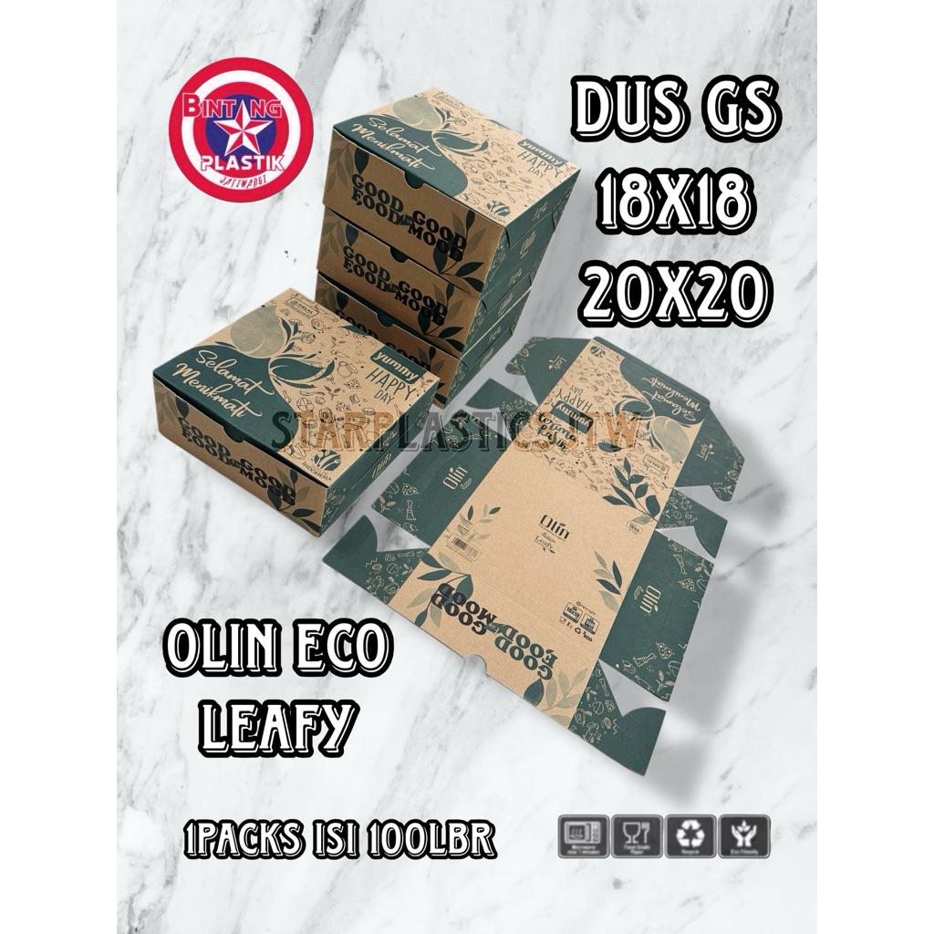 [1 แพ็ค 100Lbr] OLIN กล่องข้าวใบ Eco 18 x 18 ซม. / 20 x 20 ซม. คราฟท์บาติกกล่องขนมเค้กขนาด R8 - 18x1
